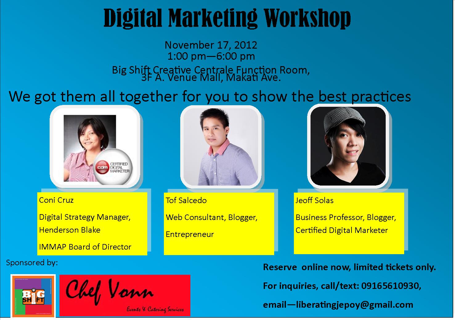 Digital Marketing Workshop this November 17, 2012