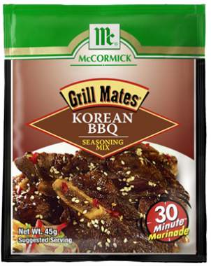 The famous Korean dish Bulgogi, which means “fine beef” is now readily available to savor with your grilled beef, pork and chicken with McCormick Korean BBQ Seasoning Mix.  It has the right mix of bulgogi marinade of soy sauce, sesame oil, garlic and other spices to easily provide you an appetizing Korean meal