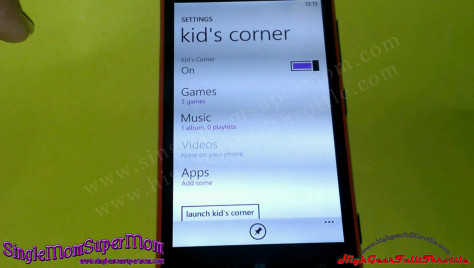 Lumia 720 Kid's Corner Menu